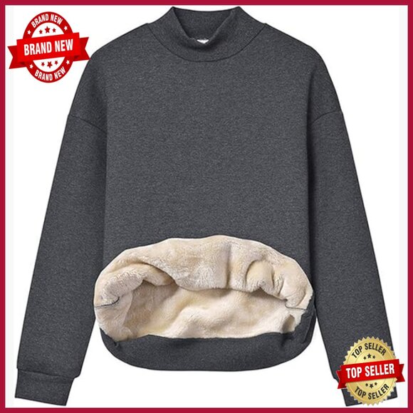 Sweaters - Women's Fleece Sherpa Lined Pullover Sweatshirt Mockneck Winter Warm